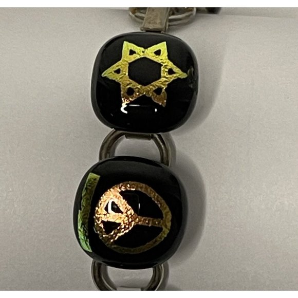 Coexist Peace Bracelet Religious Symbols Dichroic Glass Metallic Iridescent Foil - Picture 5 of 14